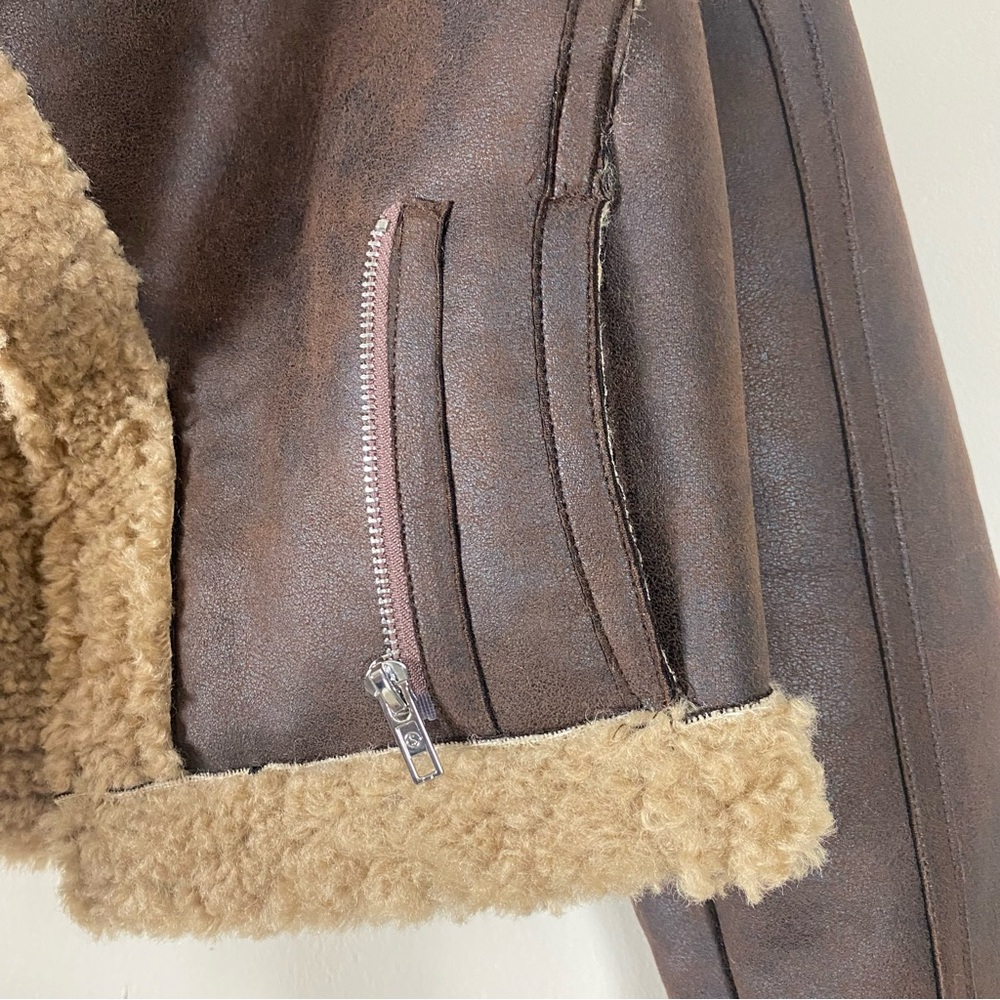 SHEIN X Carly Lawrence Khaki Fluffy Faux Shearling Jacket Brown - US 4/S - Picture 10 of 16